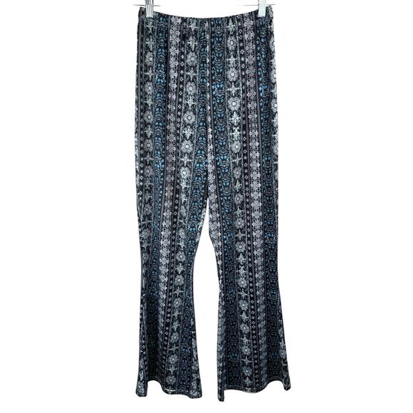 Source Unknown Pants - Navy Blue Geometric Floral Stripe High Rise Flared T-Shirt Legging Pants XL
